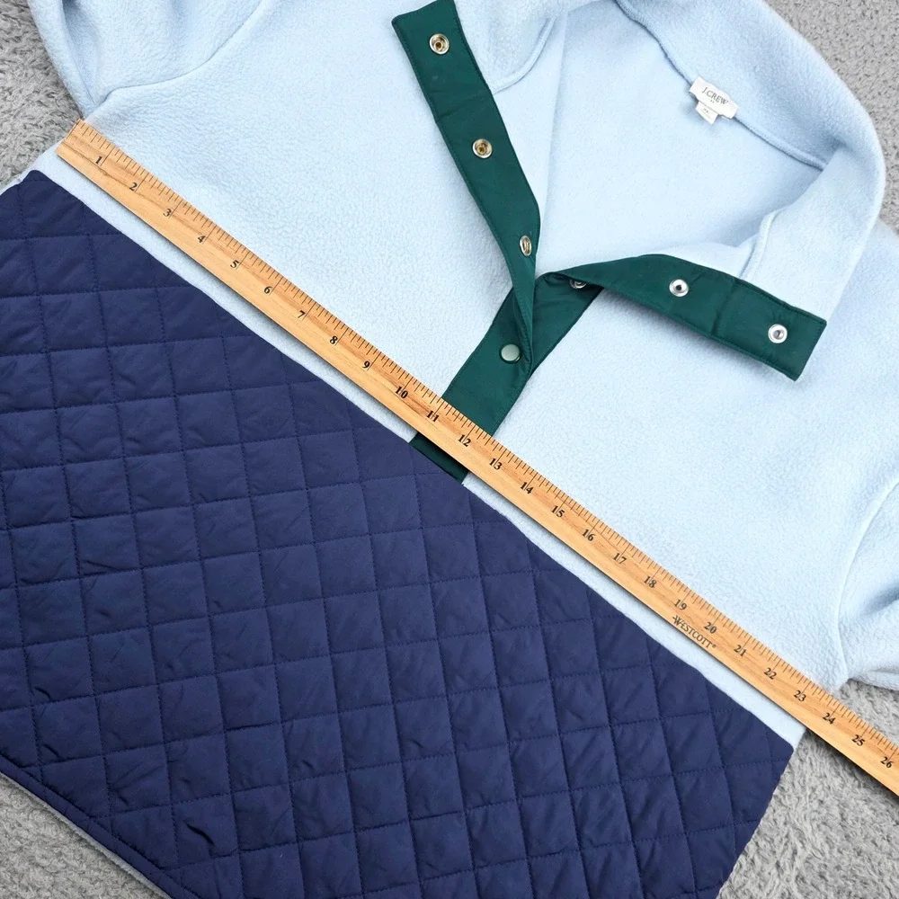 J.Crew Womens XL Fleece Snap Pullover Colorblock‎ Quilted Blue Green